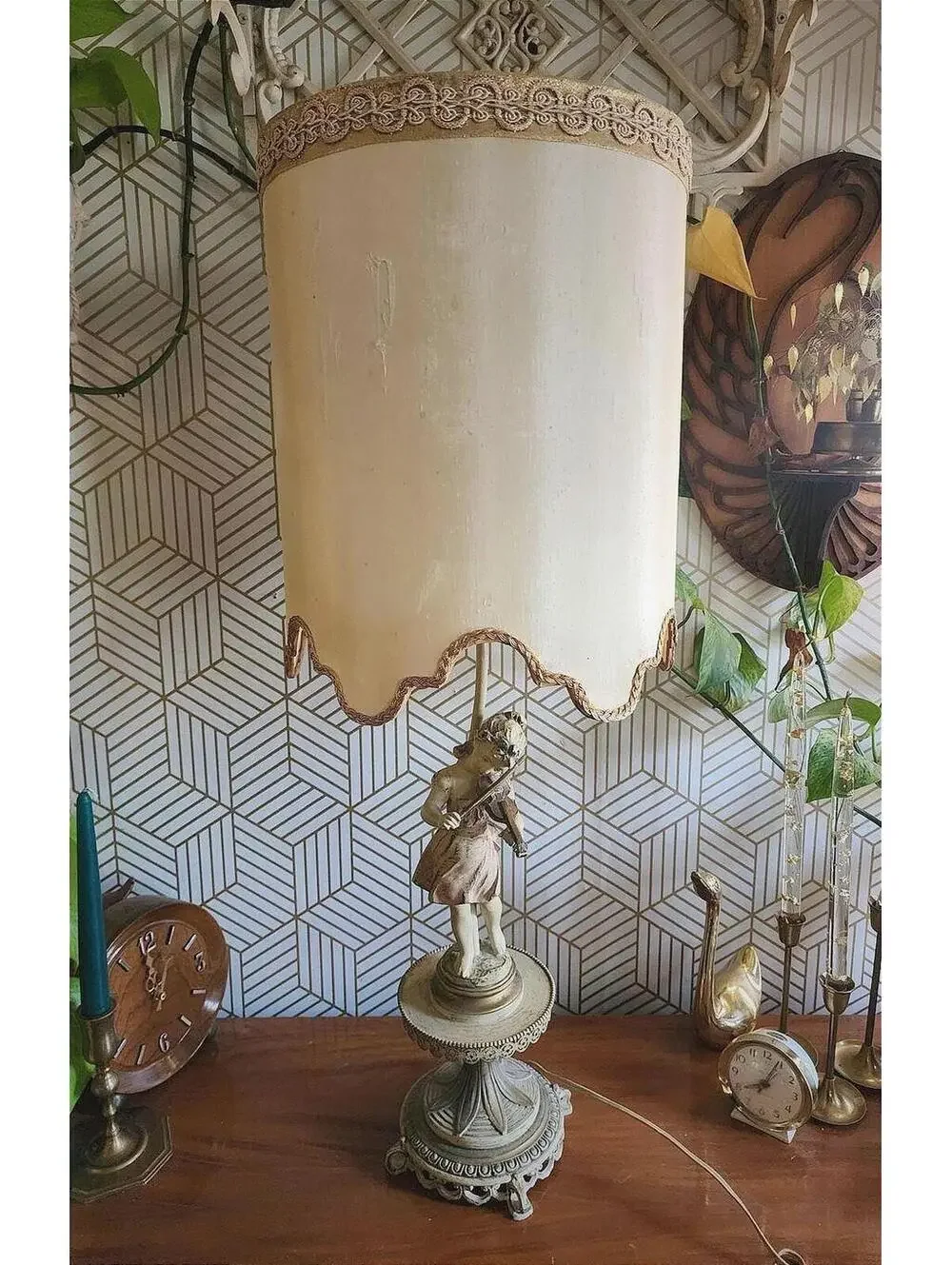 Vintage L & F Moreau Mid Century Figural Table Lamp - Girl Playing Violin